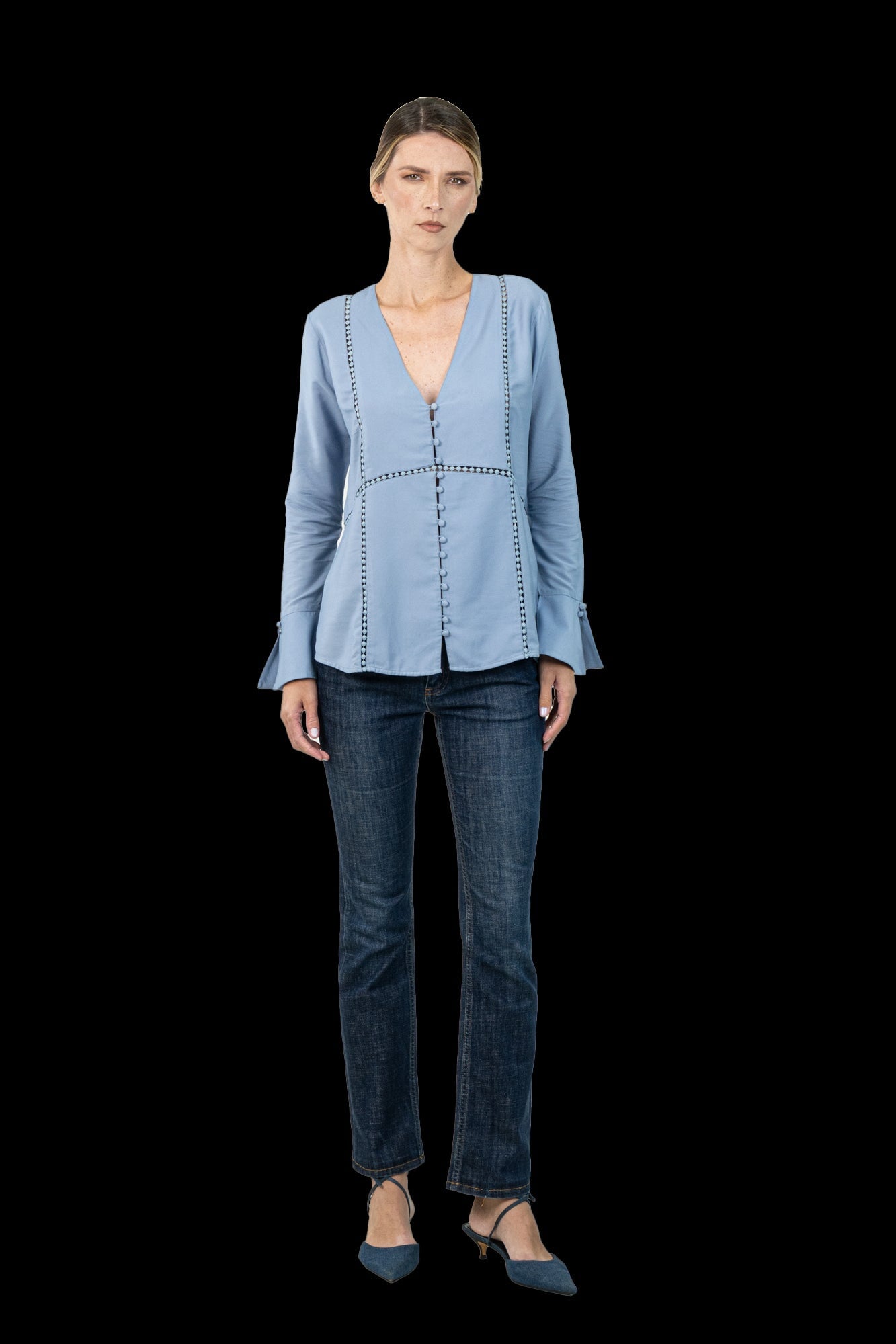 Camisa Azul Bordado Camisa Lolitta