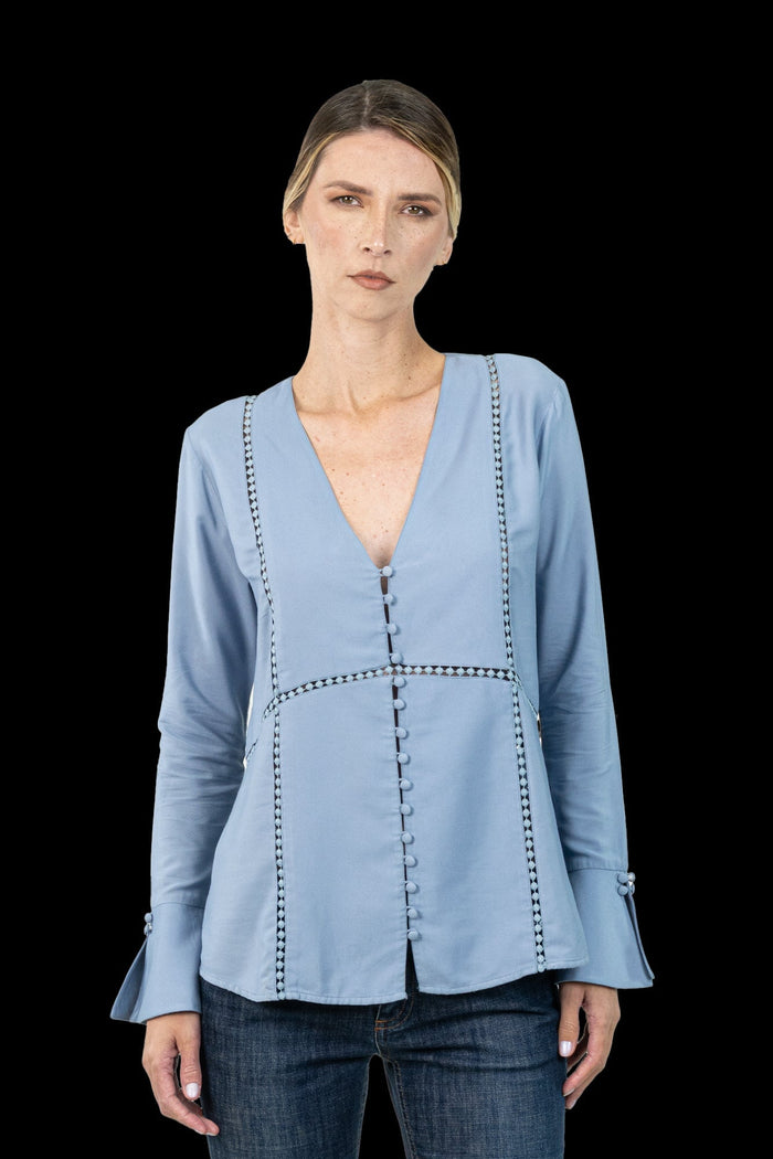 Camisa Azul Bordado Camisa Lolitta