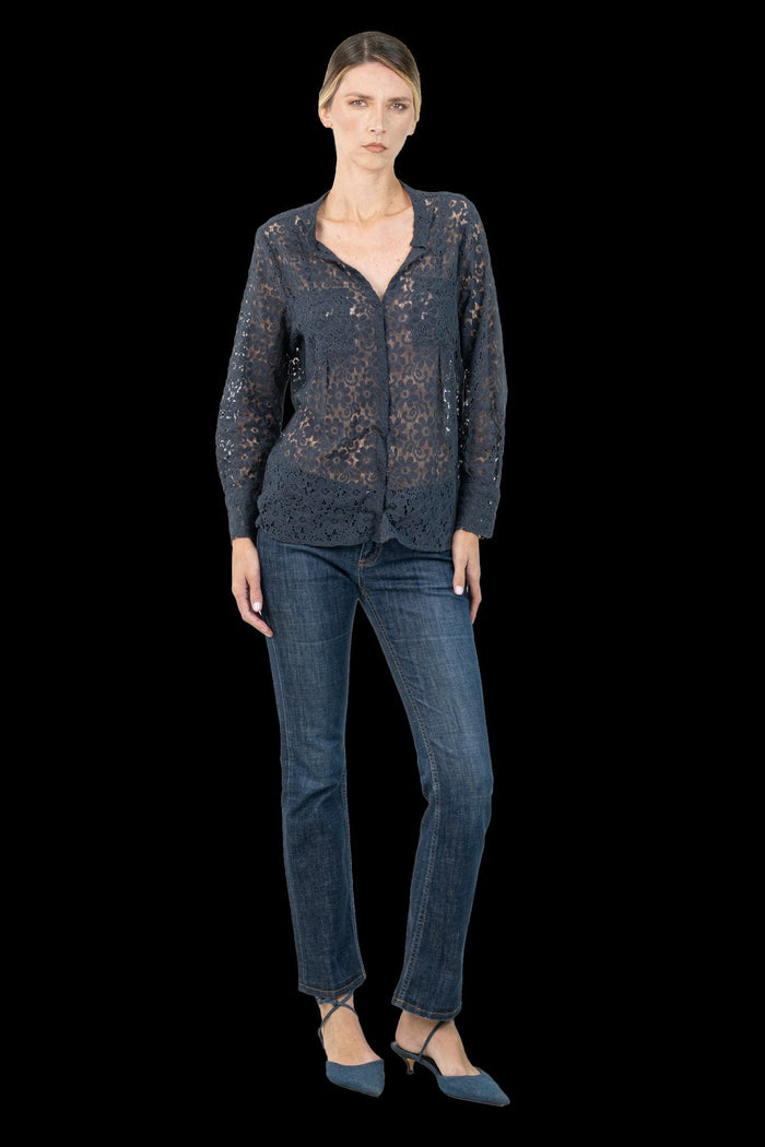Camisa Azul Renda Camisa MIXED