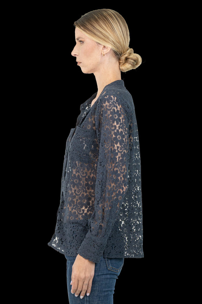 Camisa Azul Renda Camisa MIXED