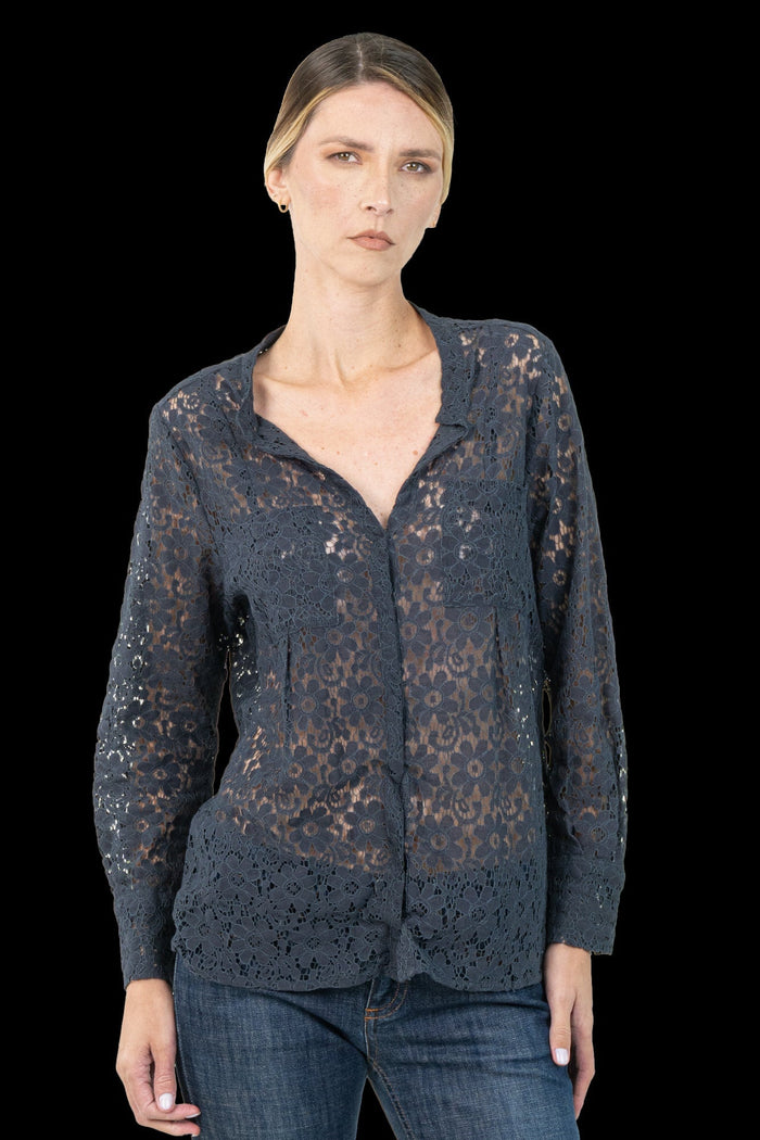 Camisa Azul Renda Camisa MIXED