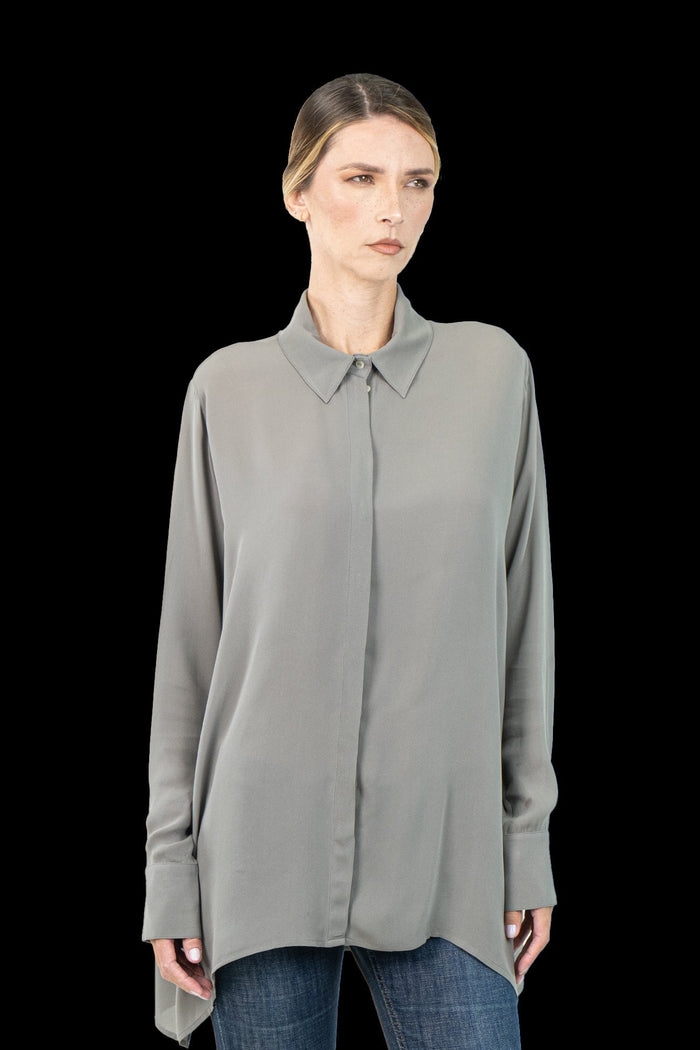 Camisa Cinza Seda Camisa NK collection