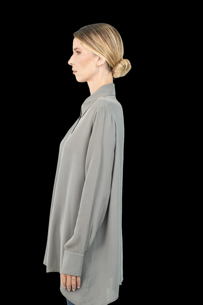 Camisa Cinza Seda Camisa NK collection