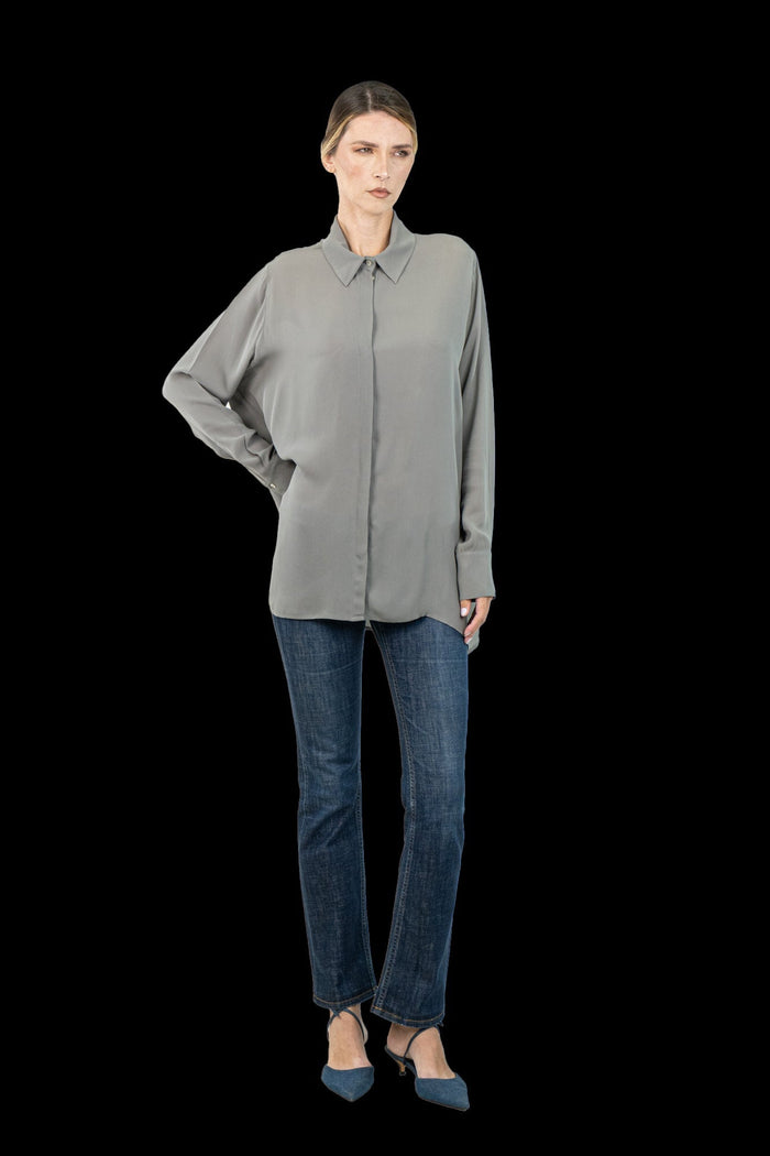 Camisa Cinza Seda Camisa NK collection