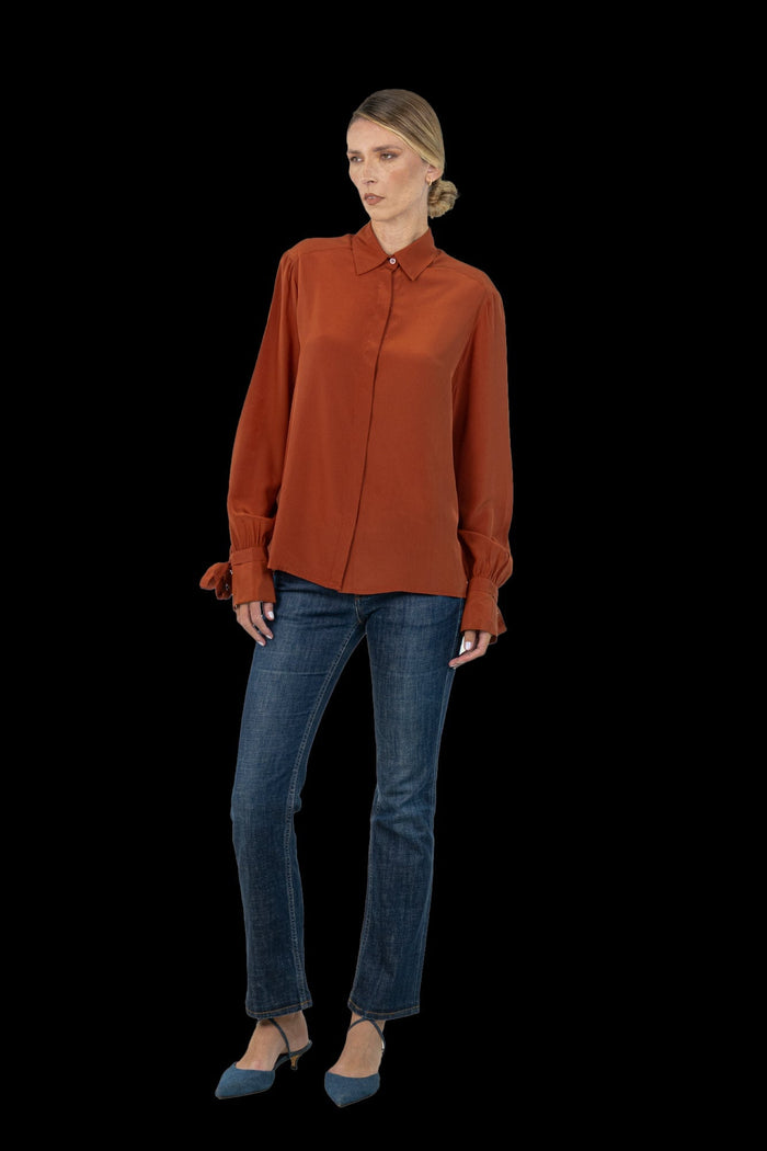 Camisa Marrom Seda Camisa MIXED