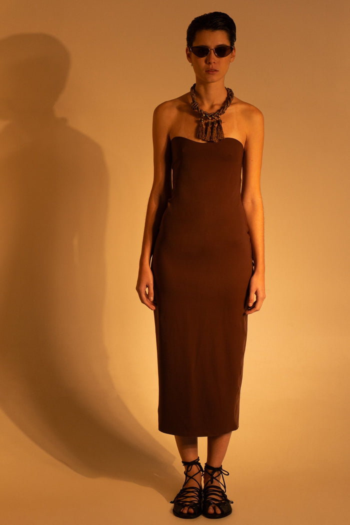 VESTIDO MARROM BORRACHADO Vestido Summer zara