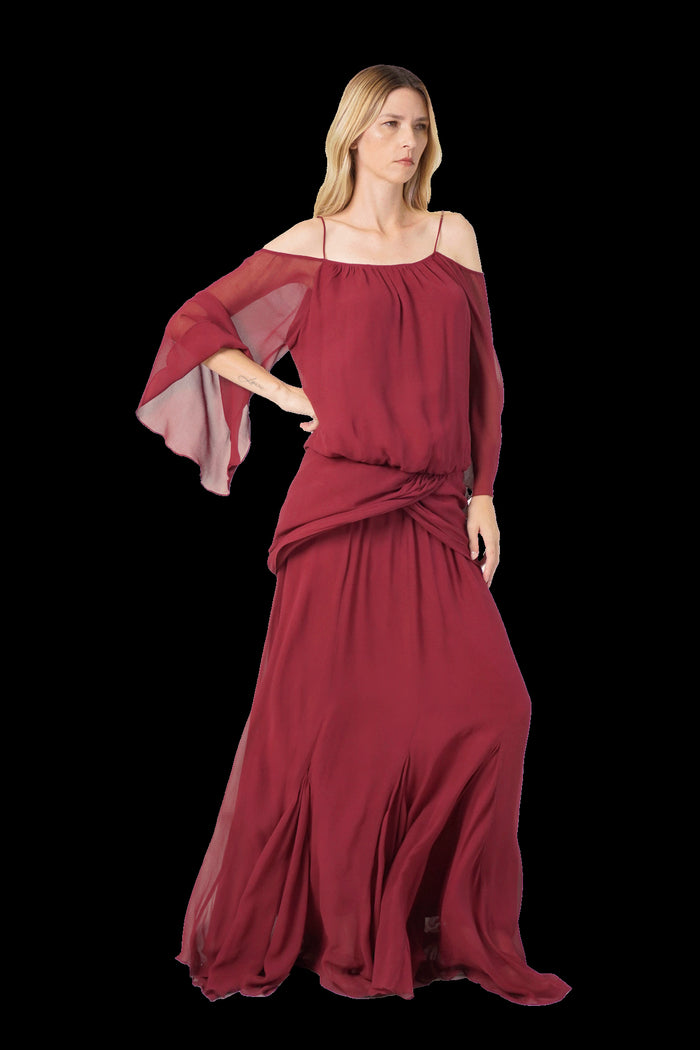 Vestido Vinho Seda Vestido Ateen