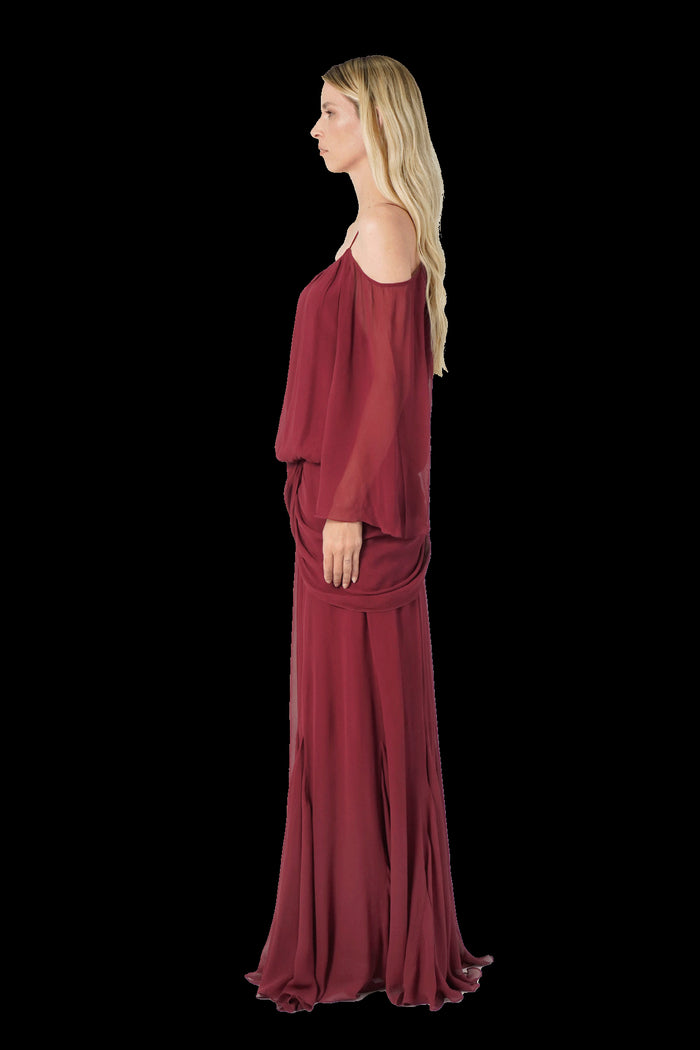 Vestido Vinho Seda Vestido Ateen